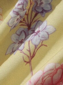 Dazy Plus Floral Print Happy Puppy Pattern Patchwork Contrast Loose Plus Size Women Spring Summer Nightgown - Yellow - View 6