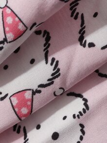 Dazy Plus Floral Print Happy Puppy Pattern Patchwork Contrast Loose Plus Size Women's Spring/Summer Nightgown - Pink - View 6