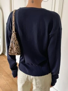 DAZY Drop Shoulder Button Up Cardigan,Long Sleeve Tops,Fall Clothes - Navy Blue - View 5