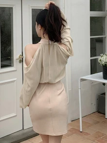 DAZY Women Back To School Short Dress,Ruffle,Fall Clothes Long Sleeve Dress - Apricot - View 4
