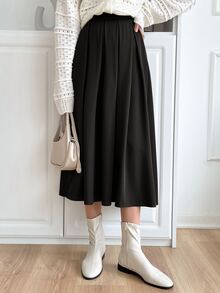 DAZY Solid Fold Pleated Skirt Fall - Black - View 3