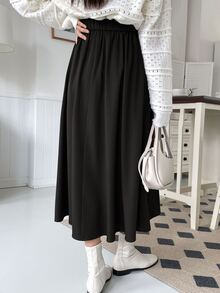 DAZY Solid Fold Pleated Skirt Fall - Black - View 2