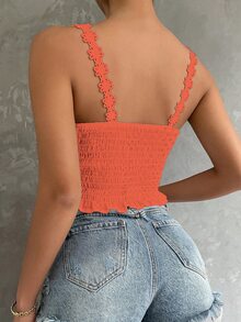 SHEIN Clasi 夏季休閒性感純色蕾絲修身背心，適合外出、夜晚聚會、度假、約會之夜，橘紅色 - 橘色 - 查看 2