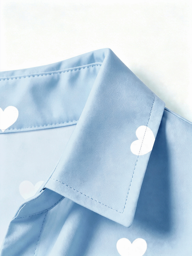 Franclia Women's Heart Print Drop Shoulder Long Sleeve Single-Breasted Casual Shirt - Baby Blue - View 5