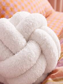 1pc Solid Color Versatile Lambswool Material 2-Strand 8-Sided Ball Decor Throw Pillow, Sofa Coffee Table Decorative Ornament, Bedroom Bedside Decor Pillow, S Size Very Small - White - View 7