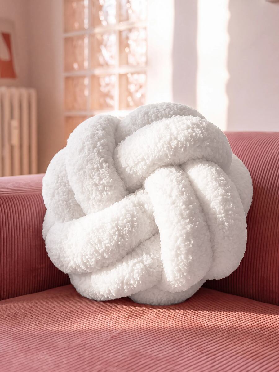 1pc Solid Color Versatile Lambswool Material 2-Strand 8-Sided Ball Decor Throw Pillow, Sofa Coffee Table Decorative Ornament, Bedroom Bedside Decor Pillow, S Size Very Small - White - View 1