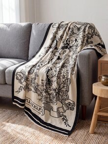 1pc Faux Cashmere Black Bohemian Floral & Butterfly Patterned Throw Blanket, Warm, Shawl For Office Sofa, Bed, Outdoor Picnic, Pet Cover, Simple Gift For Daily Use - Multicolor - View 7