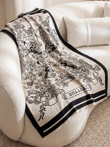 1pc Faux Cashmere Black Bohemian Floral & Butterfly Patterned Throw Blanket, Warm, Shawl For Office Sofa, Bed, Outdoor Picnic, Pet Cover, Simple Gift For Daily Use - Multicolor - View 1