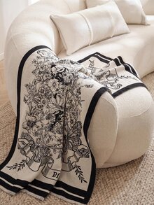 1pc Faux Cashmere Black Bohemian Floral & Butterfly Patterned Throw Blanket, Warm, Shawl For Office Sofa, Bed, Outdoor Picnic, Pet Cover, Simple Gift For Daily Use - Multicolor - View 2