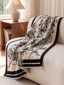 1pc Faux Cashmere Black Bohemian Floral & Butterfly Patterned Throw Blanket, Warm, Shawl For Office Sofa, Bed, Outdoor Picnic, Pet Cover, Simple Gift For Daily Use - Multicolor - View 8