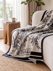 1pc Faux Cashmere Black Bohemian Floral & Butterfly Patterned Throw Blanket, Warm, Shawl For Office Sofa, Bed, Outdoor Picnic, Pet Cover, Simple Gift For Daily Use - Multicolor - View 9