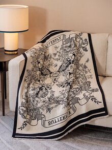 1pc Faux Cashmere Black Bohemian Floral & Butterfly Patterned Throw Blanket, Warm, Shawl For Office Sofa, Bed, Outdoor Picnic, Pet Cover, Simple Gift For Daily Use - Multicolor - View 6