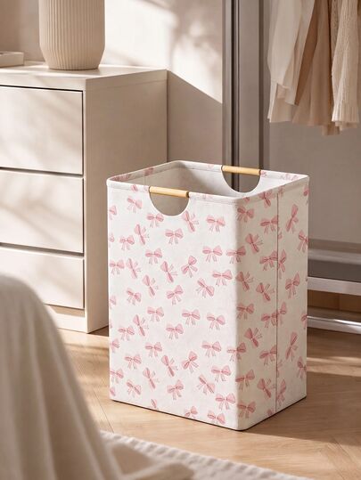 1 pièce Panier à linge avec imprimé nœud, 52*36,5*24,5cm Panier de rangement pour vêtements en tissu grande capacité, Décoration de chambre à coucher, Organisateur de chaussettes et jouets de salle de bain