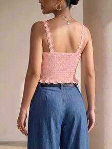 SHEIN Clasi Summer Elegant Sexy Solid Color Lace Camisole Night Out Vacation Pink - Baby Pink - View 8