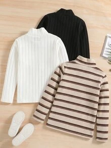 SHEIN 青少年男孩立領休閒百搭日常出遊長袖T恤 - 彩色 - 查看 2
