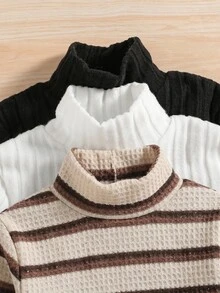 SHEIN 青少年男孩立領休閒百搭日常出遊長袖T恤 - 彩色 - 查看 4
