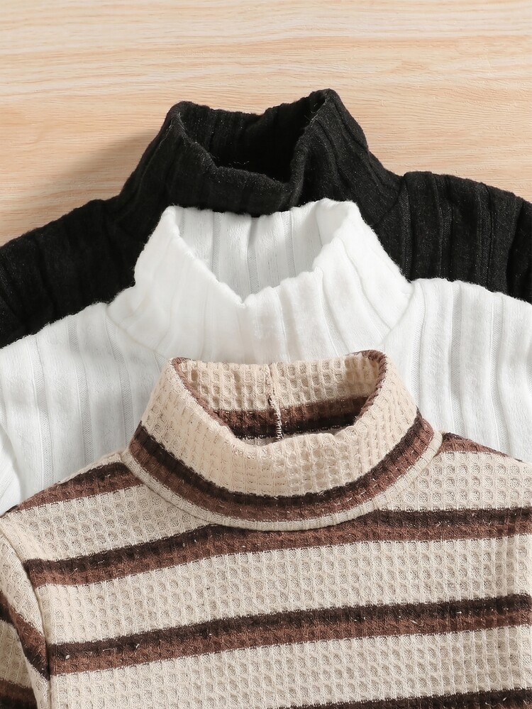 SHEIN Tween Boy Stand Collar Casual Versatile Daily Outing Long Sleeve T-Shirt - Multicolor - View 4