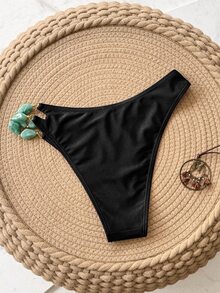 Swim Chiccia قطعة سفلية للملابس السباحة ذات تصميم إكسسوار شائع، من قماش لامع بلون أحادي، مناسبة للصيف - الأسود - مشاهدة 9