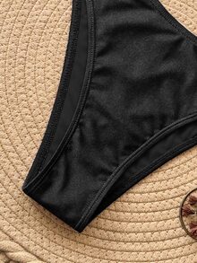 Swim Chiccia قطعة سفلية للملابس السباحة ذات تصميم إكسسوار شائع، من قماش لامع بلون أحادي، مناسبة للصيف - الأسود - مشاهدة 10