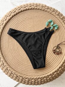 Swim Chiccia قطعة سفلية للملابس السباحة ذات تصميم إكسسوار شائع، من قماش لامع بلون أحادي، مناسبة للصيف - الأسود - مشاهدة 8