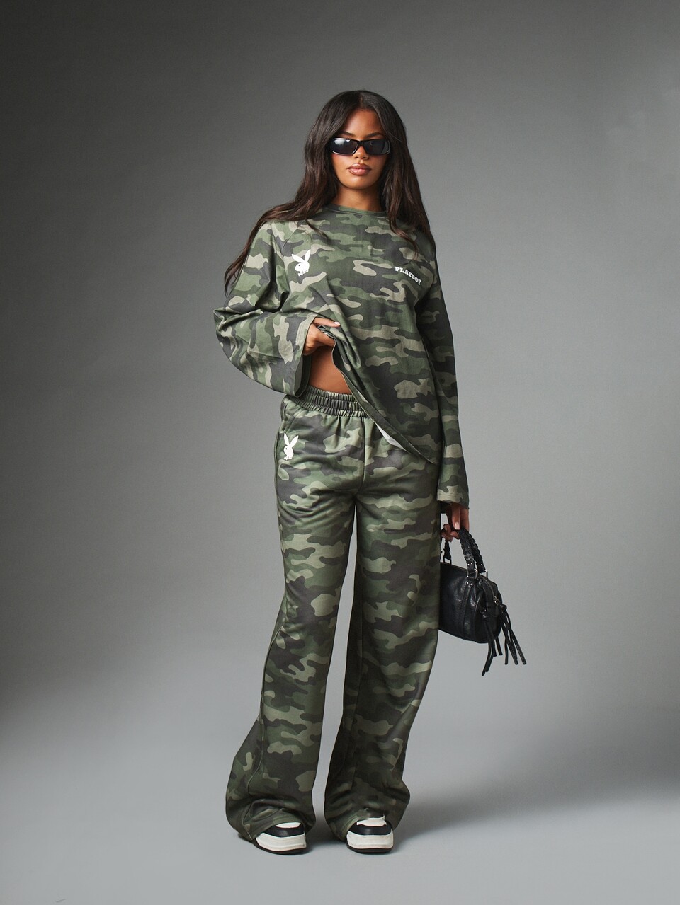 Missguided x Playboy Camouflage Wide Leg Pants With Logo