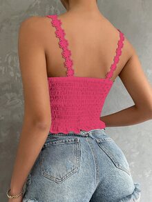 SHEIN Clasi 夏季優雅素色蕾絲細肩帶背心 - 玫紅色 - 查看 2