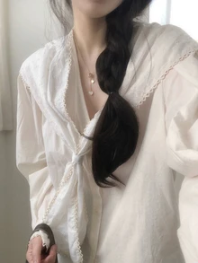 DAZY Solid Sailor Collar Button Front Shirt Fall Long Sleeve Tops - Beige - View 5