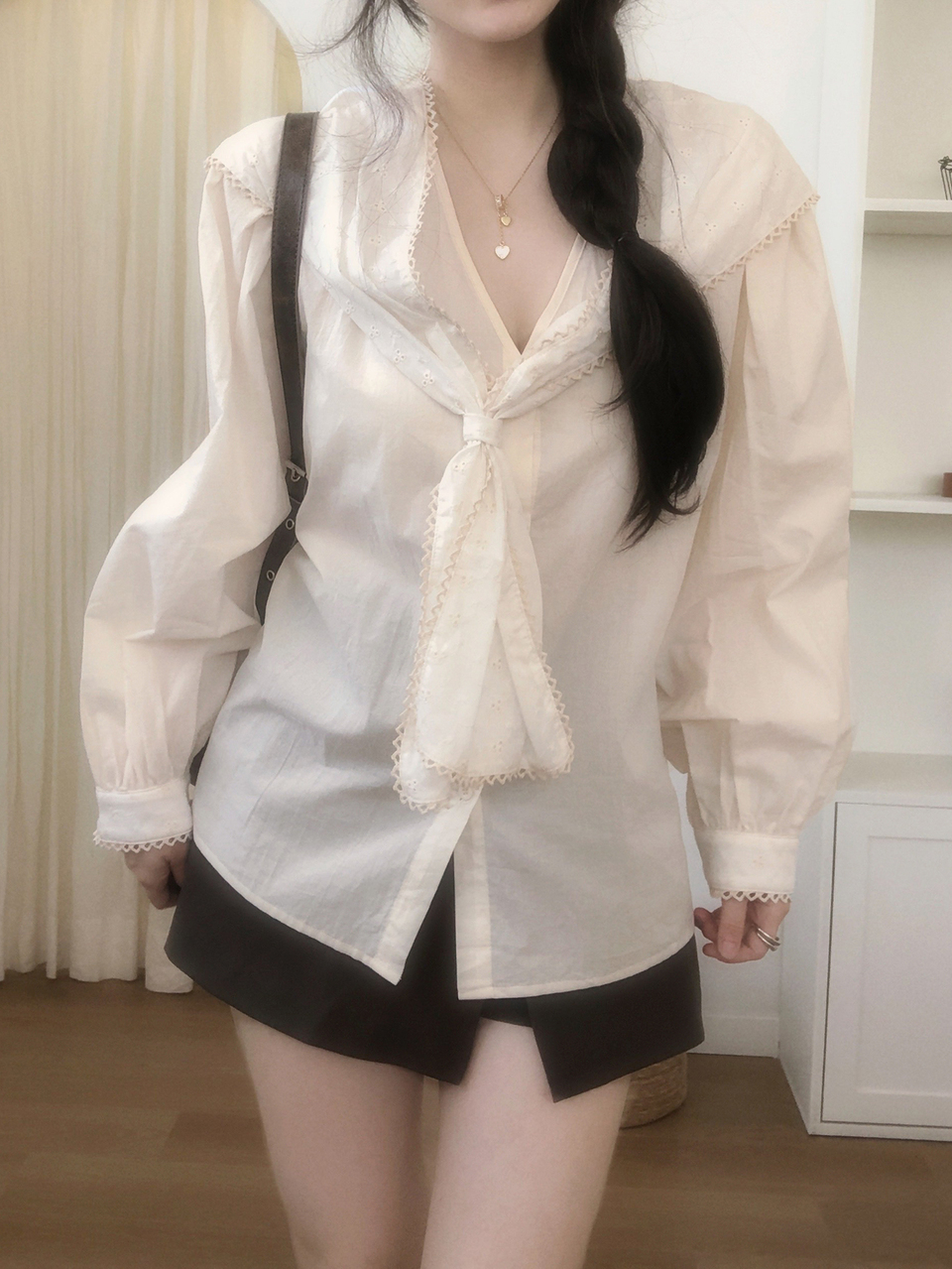 Solid Sailor Collar Button Front Shirt