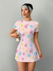 Sovereign Charm 女式网球健身户外修身白色短袖运动连衣裙，配有短裤和手机口袋 - 彩色 - 查看 5