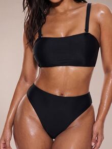 Swim Lushoire Plus Size Women's 2 Pieces Bikini Swimwear Black Summer Beach Essential - Black - View 4