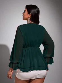 Viva Relle Plus Size Chiffon Sexy Bow Blouse Sexy-Bow Fall - Dark Green - View 6