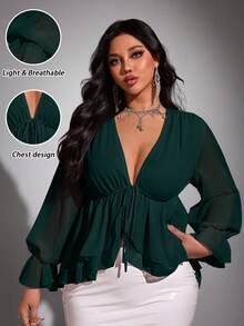 Viva Relle Plus Size Chiffon Sexy Bow Blouse Sexy-Bow Fall - Dark Green - View 8