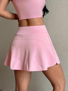 Dewbera Dewbera Women's High Waist Casual Daily Wear Sports Skorts Gym Golf Light Pink Summer - Pink - View 6