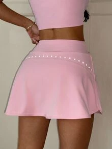 Dewbera Dewbera Women's High Waist Casual Daily Wear Sports Skorts Gym Golf Light Pink Summer - Pink - View 2
