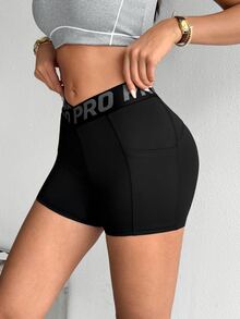 SHEIN Dewbera Cross-Waist Butt-Lifting Yoga Shorts With Pockets Gym Pilates Black Summer - Black - View 4