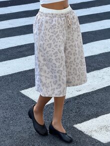 Muchica 夏季/2026 豹紋針織百慕達短褲、運動褲 夜店休閒穿搭 街頭風 Y2K 風格 返校居家灰色 - 彩色 - 查看 3