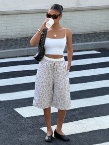 Muchica 夏季/2026 豹紋針織百慕達短褲、運動褲 夜店休閒穿搭 街頭風 Y2K 風格 返校居家灰色 - 彩色 - 查看 5
