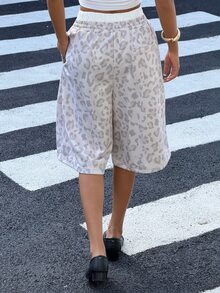 Muchica 夏季/2026 豹紋針織百慕達短褲、運動褲 夜店休閒穿搭 街頭風 Y2K 風格 返校居家灰色 - 彩色 - 查看 2