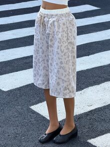 Muchica 夏季/2026 豹紋針織百慕達短褲、運動褲 夜店休閒穿搭 街頭風 Y2K 風格 返校居家灰色 - 彩色 - 查看 4