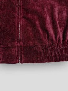 Resyla Men Vintage Burgundy Chenille Short Plush Jacket With Textured Metal Buckle Cuffs, Stand Collar, Zipper, Dropped Shoulder, Loose Fit, Short Length For Men - Burgundy - View 6