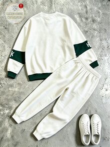 圓領長袖衛衣與長褲套裝，高品質時尚數位印花，適合男孩秋季穿著，舒適簡約休閒街頭日常風格 - 彩色 - 查看 7