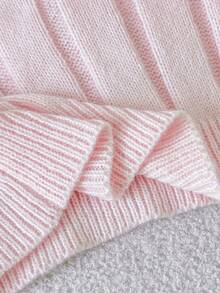 SHEIN Tween Girls Kids Casual Elegant Knitted Cream Dopamine Light Pink Jacquard Round Neck Long Sleeve Pullover Sweater, Y2K Youth Fashion Outfit, Suitable For Back To School, Daily Wear - Pink - View 9