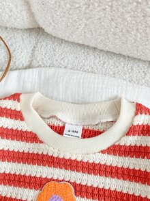 SHEIN Playful Pals 2件組女嬰休閒百搭時尚長袖上衣與長褲套裝，適合春、秋、冬日常穿著 - 彩色 - 查看 4