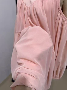 SHEIN Gaun Maxi Chiffon Lengan Panjang Model Lentera Warna Pink Gaya Prancis yang Elegan dan Menawan - Baby Pink - View 9