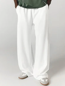 SUMWON Wide Leg Casual Trousers Elasticated Waist Pull On Full Length Flowy Pants Summer Spring Relaxed Fit Everyday Wear - White - View 1
