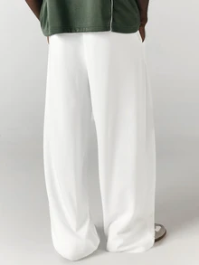 SUMWON Wide Leg Casual Trousers Elasticated Waist Pull On Full Length Flowy Pants Summer Spring Relaxed Fit Everyday Wear - White - View 2