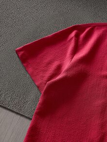 Mainfolk 男士寬鬆純色半鈕扣襯衫 海灘深紅色夏季休閒端莊款 - 酒紅色 - 查看 7