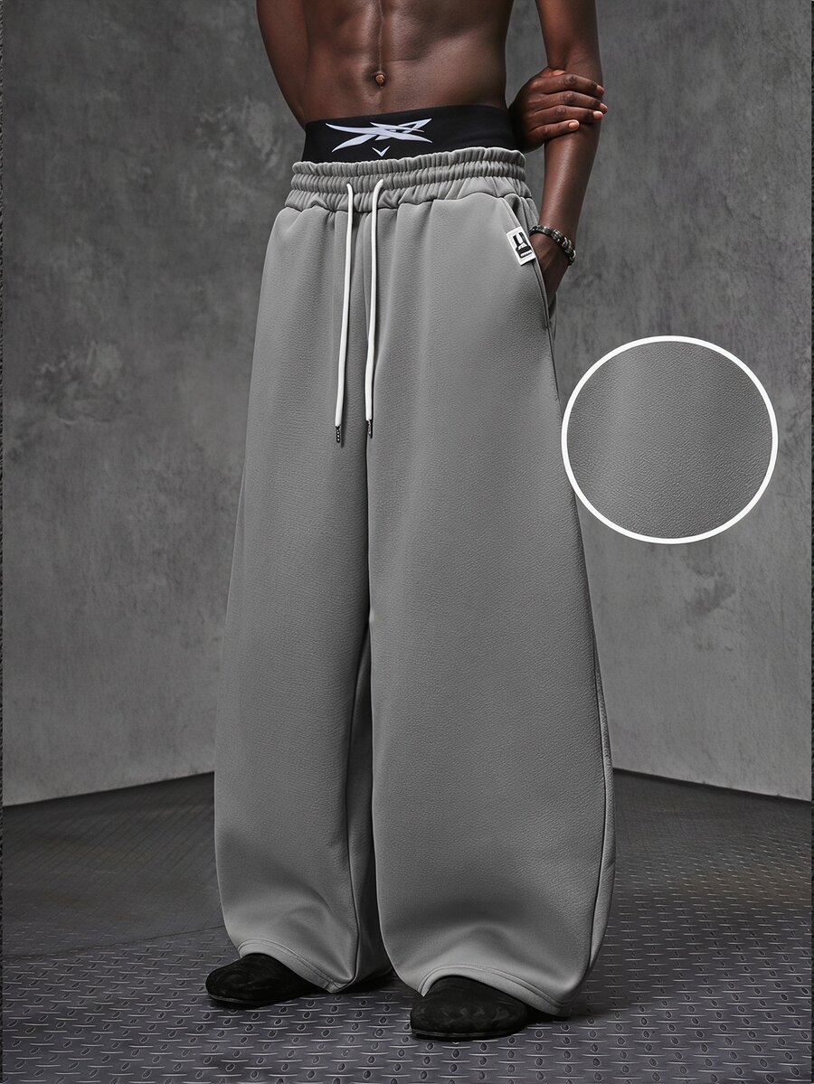 NEON BLANC Men's Spring/Autumn Casual Loose Long Pants Grey Reflective Panel Patchwork Trousers, Pocket, Sports, Streetwear - Light Grey - View 1