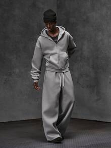 NEON BLANC Men's Spring/Autumn Casual Loose Long Pants Grey Reflective Panel Patchwork Trousers, Pocket, Sports, Streetwear - Light Grey - View 8