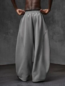 NEON BLANC Men's Spring/Autumn Casual Loose Long Pants Grey Reflective Panel Patchwork Trousers, Pocket, Sports, Streetwear - Light Grey - View 4